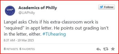#TUhearing Langel asks Chris Rabb if extra-class work is part of TAO. Neither is grading @UAPhilly